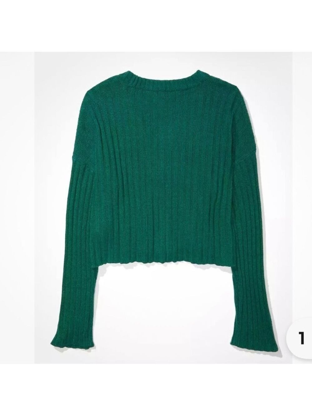 American Eagle Green Boxy Ribbed Button Up Cropped Cardigan Sweater M - Picture 6 of 10
